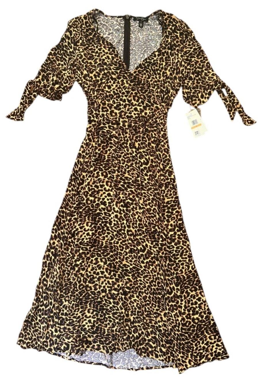 NWT Jessica Simpson Cecilia Rosette Leopard Print Ruffle-Hem Midi Dress Small